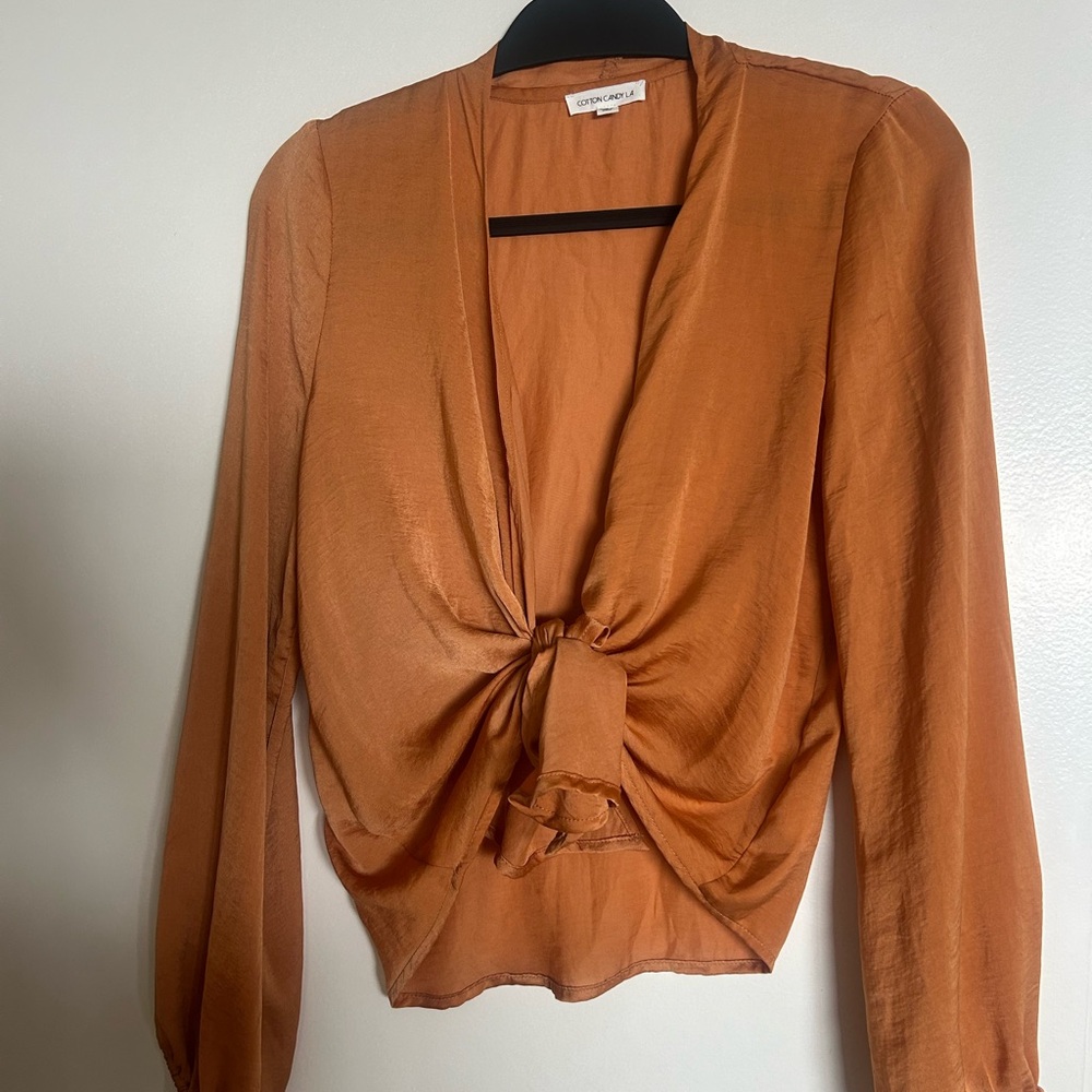 Orange Tie-Front Blouse